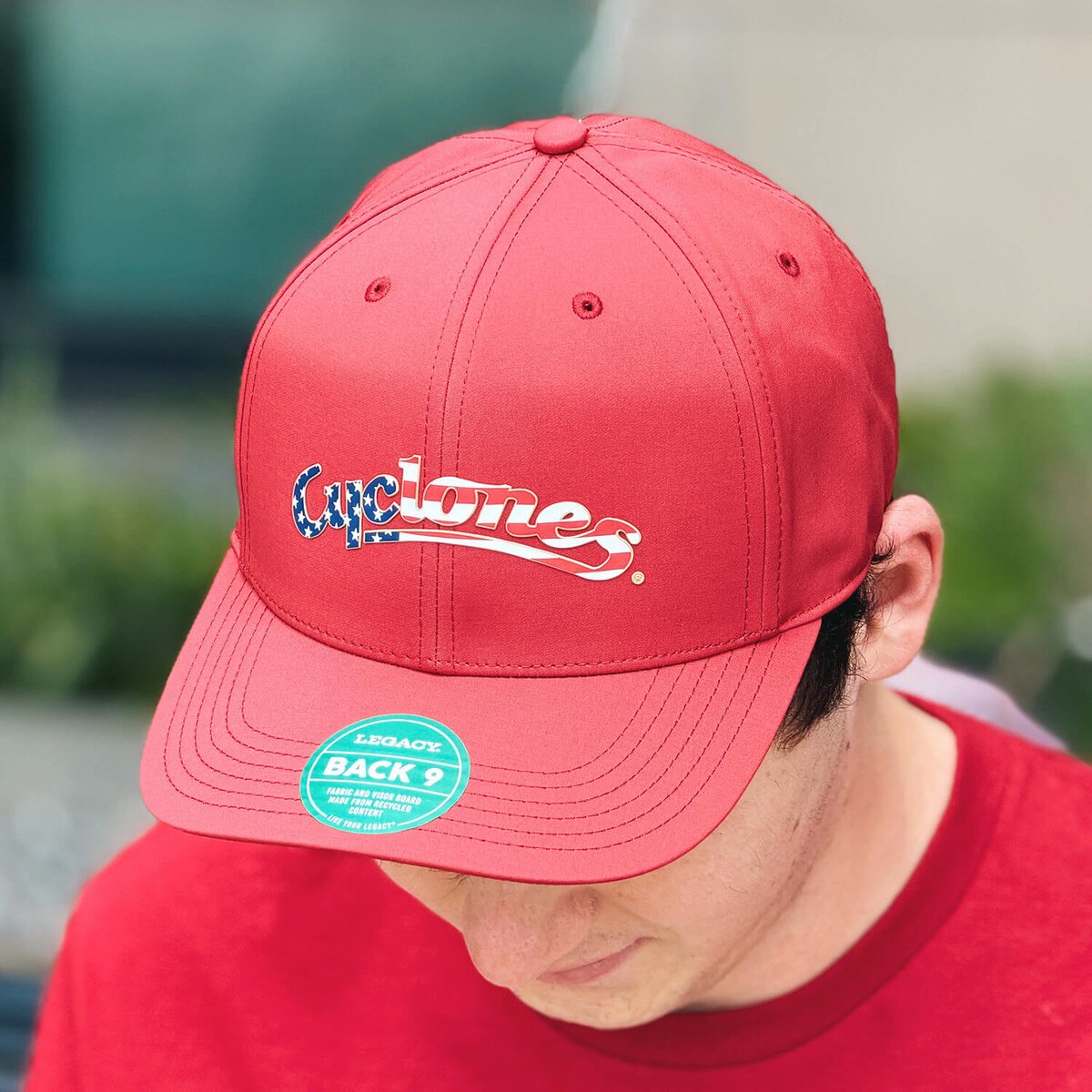 Legacy Patriotic Cyclones Script Cardinal Adjustable Hat front